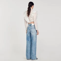 Jeans Larghi Con Cuoricini Glitterati