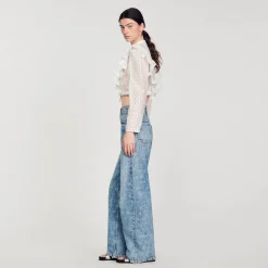Jeans Larghi Con Cuoricini Glitterati