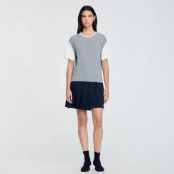 Maglione In Maglia Bimateriale