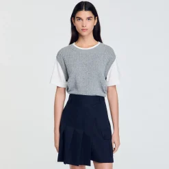 Maglione In Maglia Bimateriale