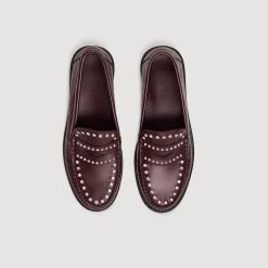 Mocassini Con Strass E Borchie In Pelle