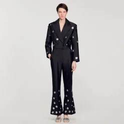 Pantaloni Satinati Decorati Con Lustrini