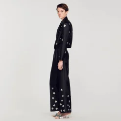 Pantaloni Satinati Decorati Con Lustrini