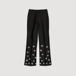 Pantaloni Satinati Decorati Con Lustrini