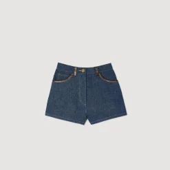 Shorts Di Jeans Con Dettagli In Pelle