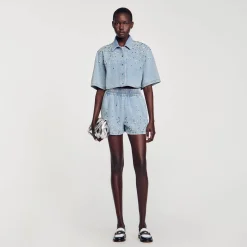 Shorts Larghi In Denim Glitterati