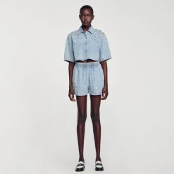 Shorts Larghi In Denim Glitterati
