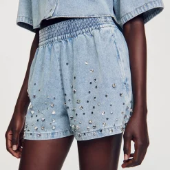 Shorts Larghi In Denim Glitterati