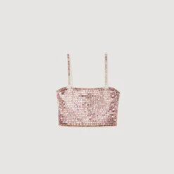 Top Corto Con Perline Decorative