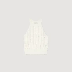 Top In Maglia Decorato Con Perline
