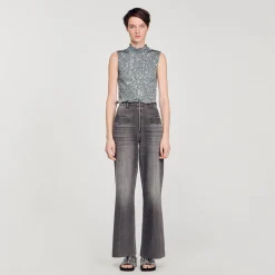 Top In Punto Smock Con Paillettes