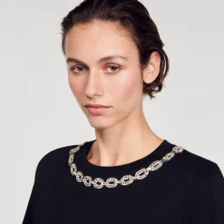 T-shirt In Cotone Bio Con Collo Gioiello
