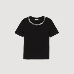 T-shirt In Cotone Bio Con Collo Gioiello