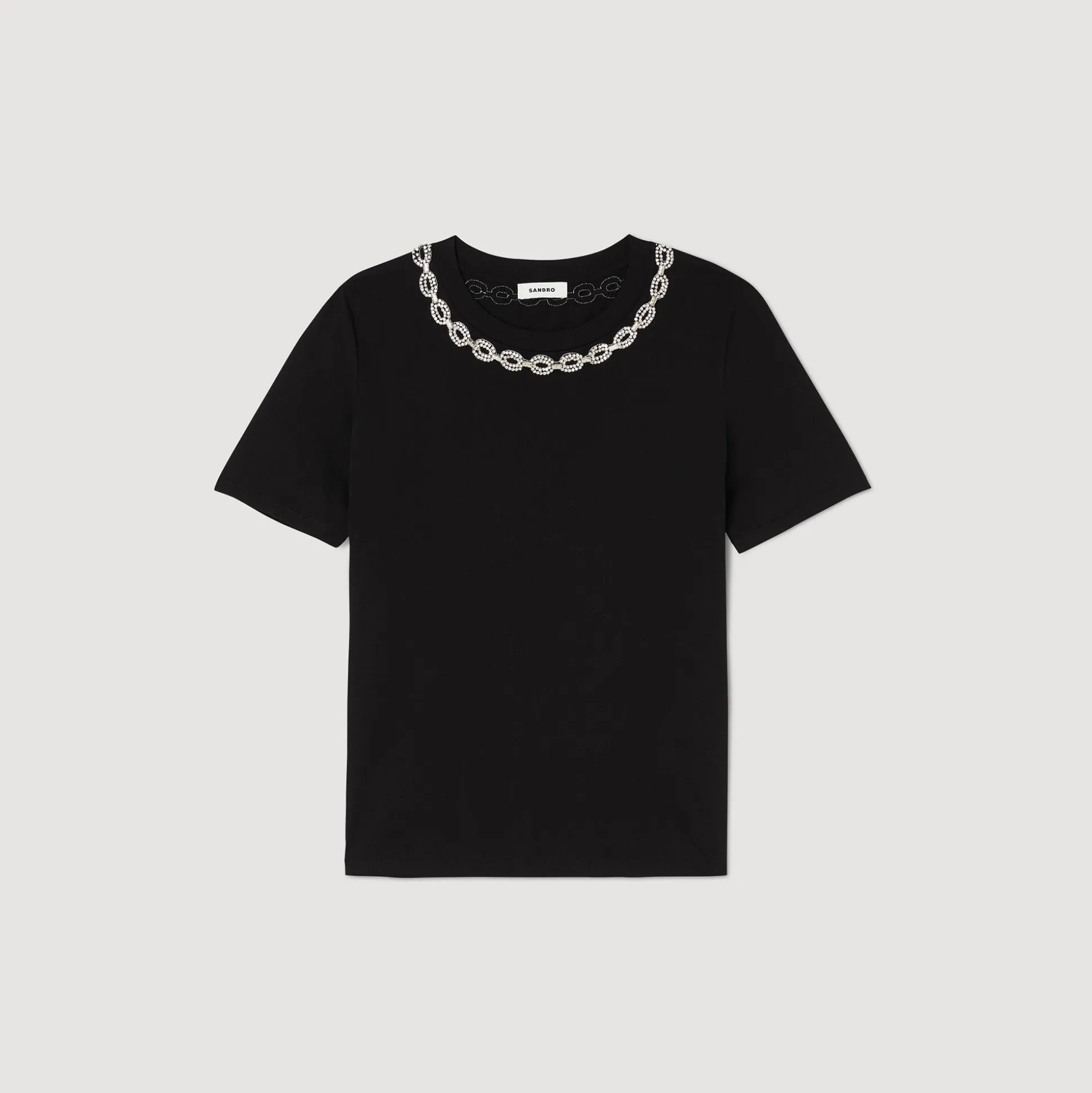 T-shirt In Cotone Bio Con Collo Gioiello